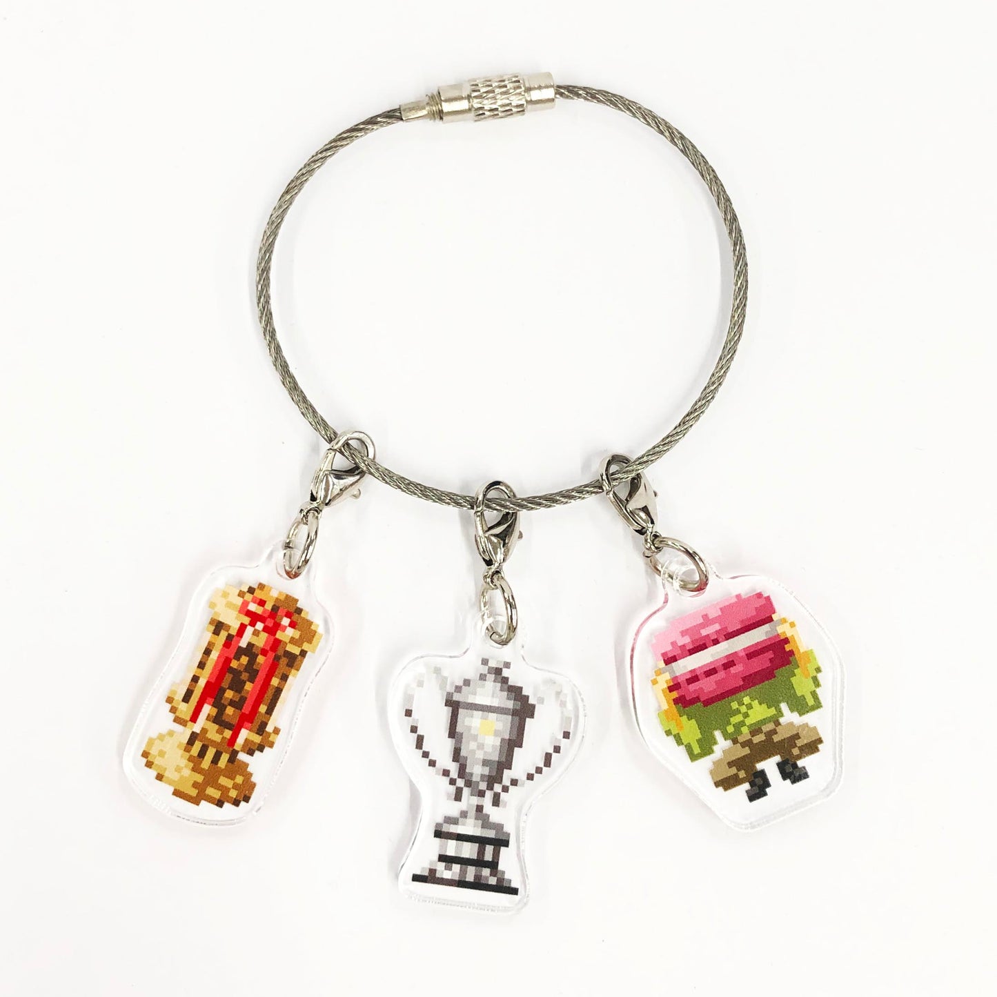 Retro-game style 3-tier wire charm (award)