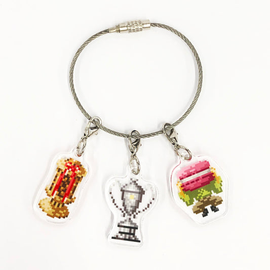 Retro-game style 3-tier wire charm (award)