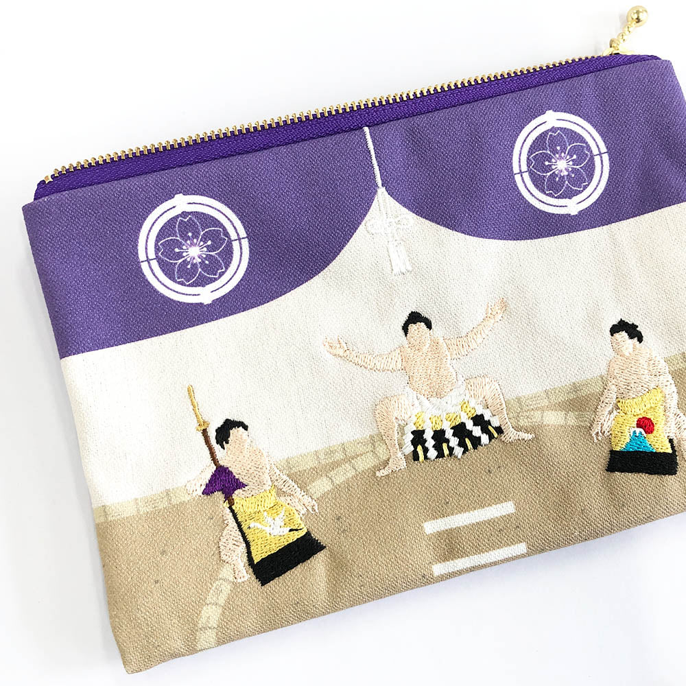 Embroidered pouch featuring Yokozuna Dohyo
